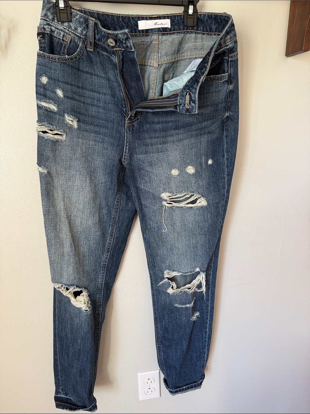 KanCan Distressed Boyfriend Jeans in Dark Blue